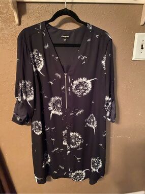 Express Black Tunic with White Dandelion Print